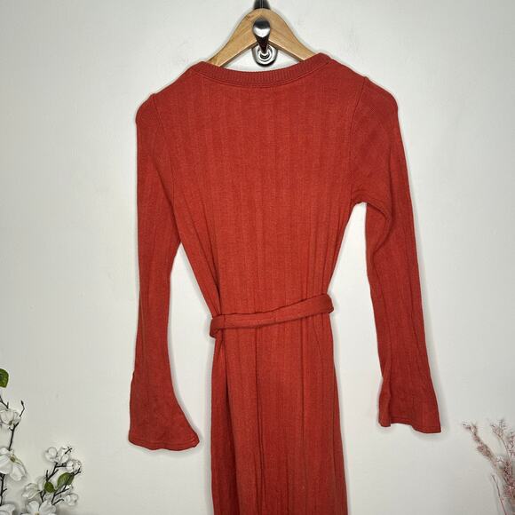 ANTHROPOLOGIE Elsa Rib Button Front Belt Maxi Sweater Dress Orange Sz XS {2C48} - Picture 5 of 8